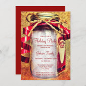 Uitnodigingen van Rustic Mason Jar met kerstfeest (Voorkant / Achterkant)