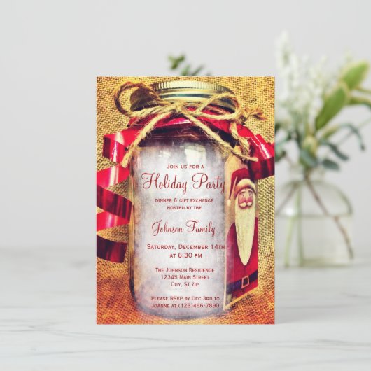 Uitnodigingen van Rustic Mason Jar met kerstfeest (Staand voorkant)