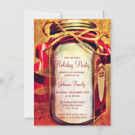 Uitnodigingen van Rustic Mason Jar met kerstfeest (Voorkant)