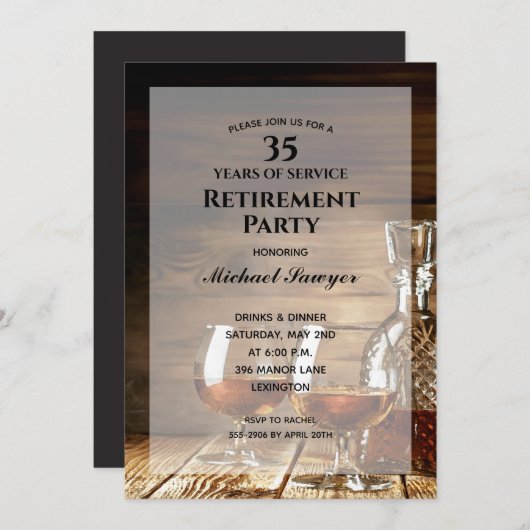 Uitnodigingen van Rustic Whiskey Retirement Party (Voorkant / Achterkant)