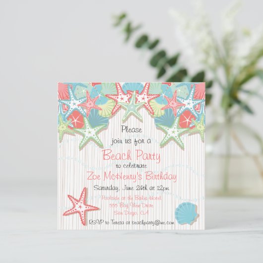 Uitnodigingen van Seashell Beach Party (Staand voorkant)