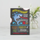 Uitnodigingen van Shark Birthday Swimming Party (Staand voorkant)