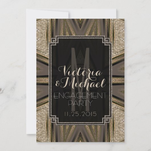 Uitnodigingen van Shimmer Chic Art Deco Engagement (Voorkant)