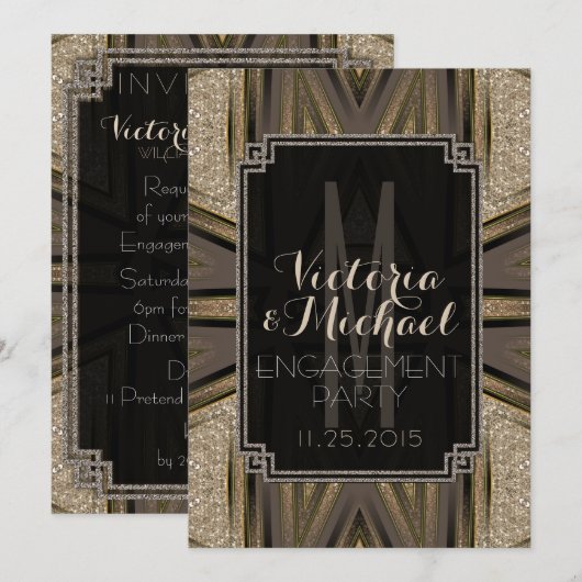 Uitnodigingen van Shimmer Chic Art Deco Engagement (Voorkant / Achterkant)
