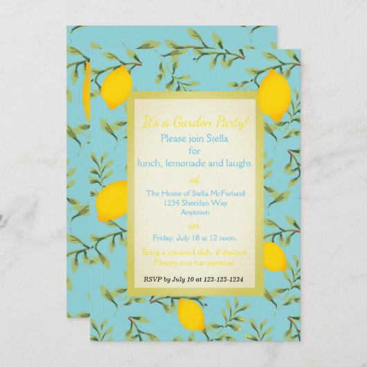Uitnodigingen van speciale Lemon Tree Garden Party (Voorkant / Achterkant)