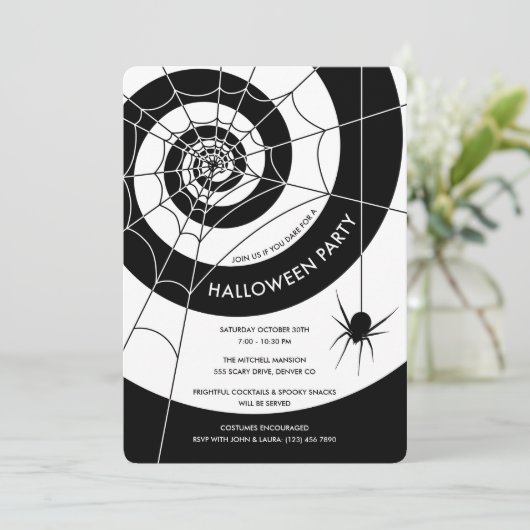 Uitnodigingen van Spiderweb Halloween Party (Staand voorkant)