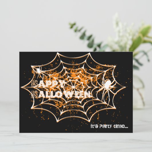Uitnodigingen van Spiderweb Halloween Party (Staand voorkant)