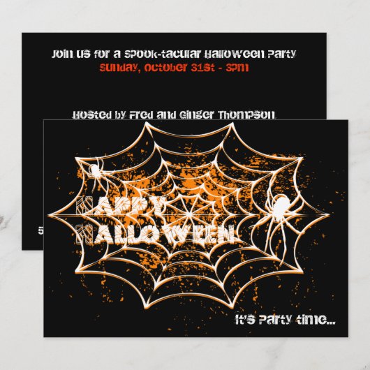 Uitnodigingen van Spiderweb Halloween Party (Voorkant / Achterkant)