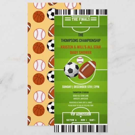 Uitnodigingen van sportpartijen | Jongen Baby show (Voorkant / Achterkant)