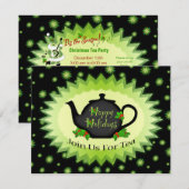 Uitnodigingen van Teapot en Holly Chrisrmas Tea Pa (Voorkant / Achterkant)
