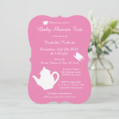 Uitnodigingen van theepartijen voor roze baby show (Staand voorkant)