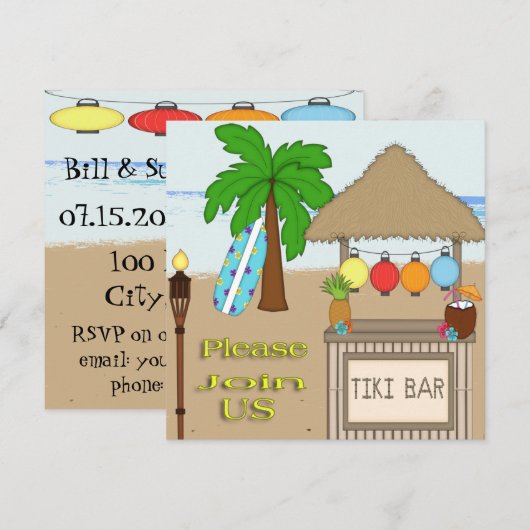 Uitnodigingen van Tiki-partij (Voorkant / Achterkant)