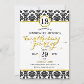 Uitnodigingen van Trendy Yellow Damask Birthday Pa (Voorkant)