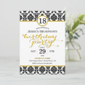 Uitnodigingen van Trendy Yellow Damask Birthday Pa (Staand voorkant)