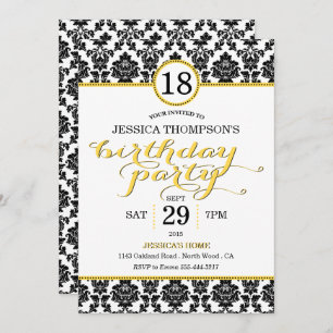 Uitnodigingen van Trendy Yellow Damask Birthday Pa