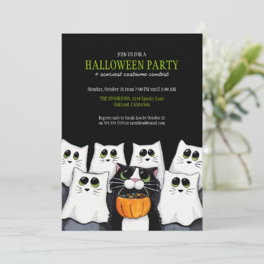 Uitnodigingen van trick or treat Cats Halloween Pa (Staand voorkant)