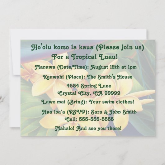 Uitnodigingen van Tropisch Paradise Luau (Achterkant)