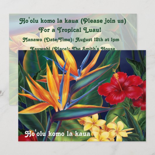 Uitnodigingen van Tropisch Paradise Luau (Voorkant / Achterkant)