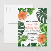 Uitnodigingen van Tropische Leaf en Hibiscus Party (Voorkant / Achterkant)