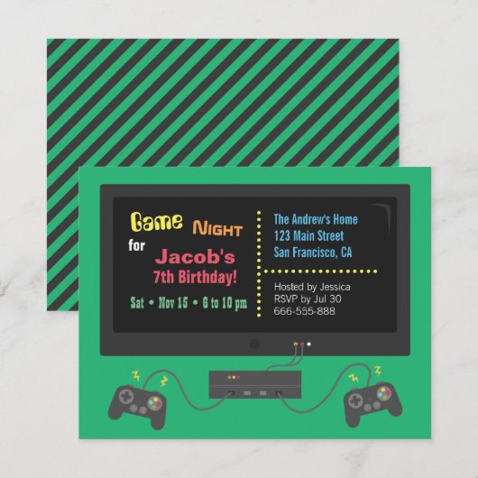 Uitnodigingen van TV Video Game Night Party (Voorkant / Achterkant)