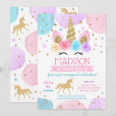 Uitnodigingen van Unicorn Birthday 1e 2e 3e (Voorkant / Achterkant)