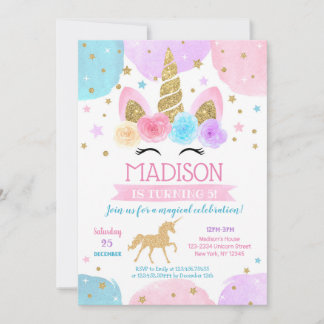 Uitnodigingen van Unicorn Birthday 1e 2e 3e