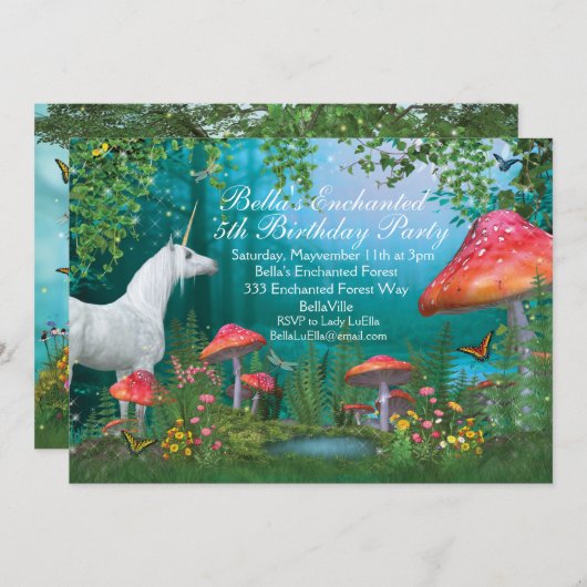 Uitnodigingen van Unicorn Party (Voorkant / Achterkant)