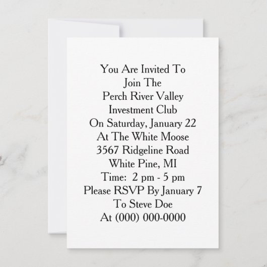 Uitnodigingen van unieke  Style Investment Club (Achterkant)