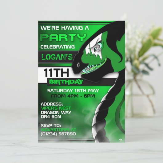 Uitnodigingen van Venomous Dragon Birthday (Staand voorkant)