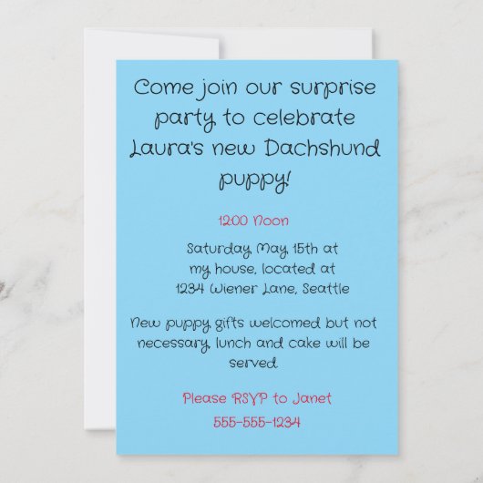 Uitnodigingen van WEENIE MAMA Dachshund Party (Achterkant)