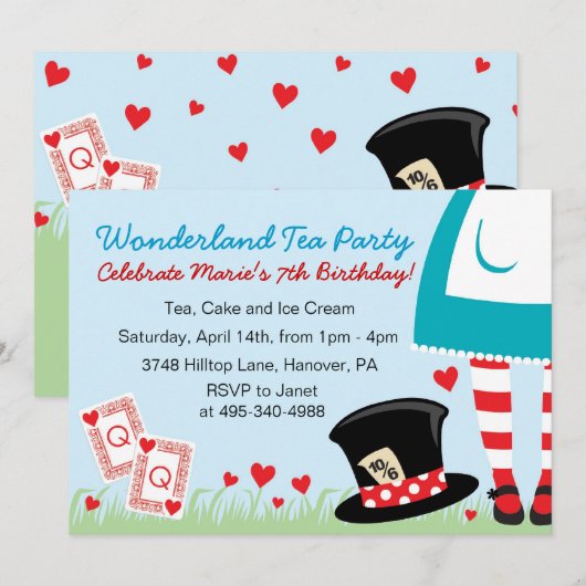 Uitnodigingen van Wonderland Tea Party (Voorkant / Achterkant)
