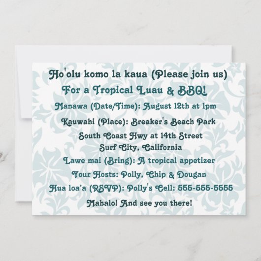 Uitnodigingen van Woody Wave Luau (Achterkant)