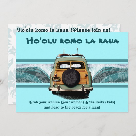 Uitnodigingen van Woody Wave Luau (Voorkant / Achterkant)
