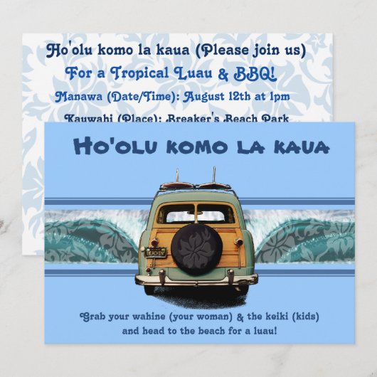 Uitnodigingen van Woody Wave Luau (Voorkant / Achterkant)