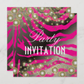 Uitnodigingen van zebra, champagnebubbels (Voorkant / Achterkant)