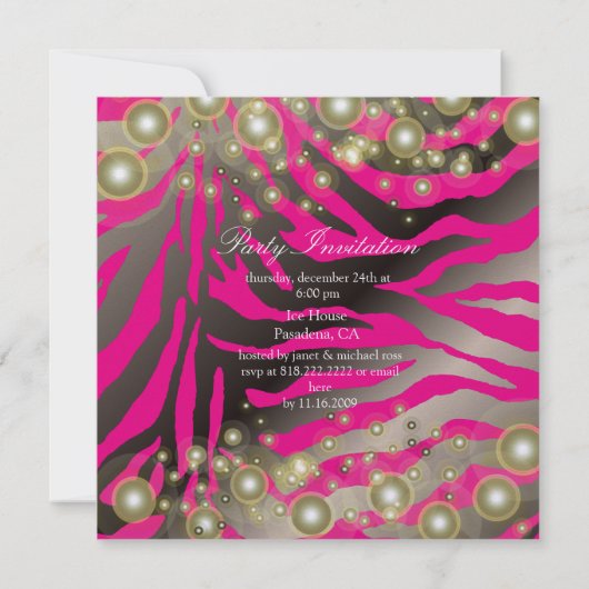 Uitnodigingen van zebra, champagnebubbels (Achterkant)