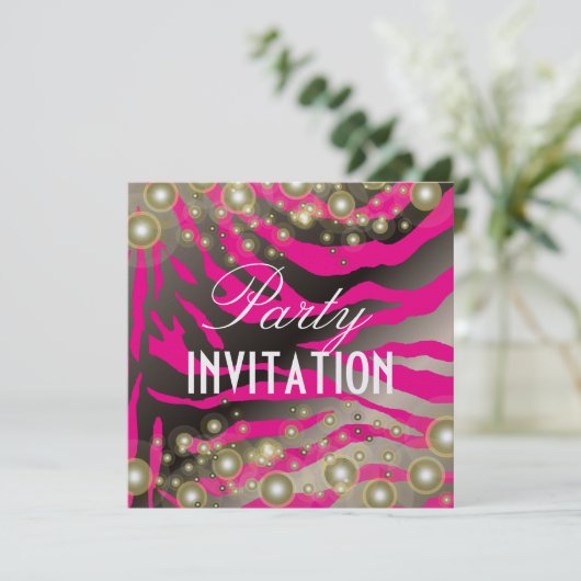 Uitnodigingen van zebra, champagnebubbels (Staand voorkant)