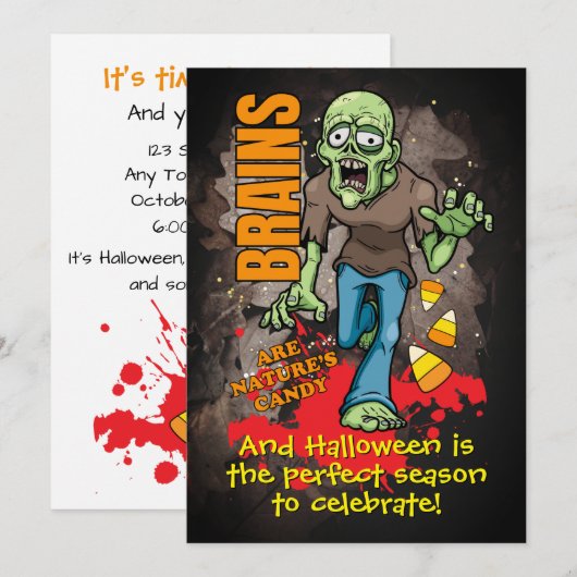 Uitnodigingen van Zombie Halloween Party (Voorkant / Achterkant)