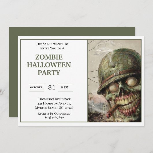 Uitnodigingen van Zombie Halloween Party (Voorkant / Achterkant)