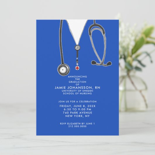 Uitnodigingen van zuster Afstuderen Blue Party (Staand voorkant)