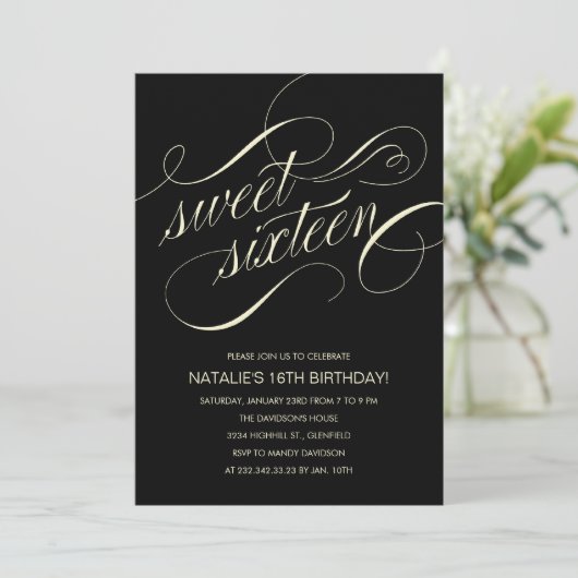 Uitnodigingen van zwarte en beige zweet zestien pa (Staand voorkant)