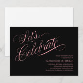 Uitnodigingen van zwarte en roze verjaardag (Voorkant / Achterkant)