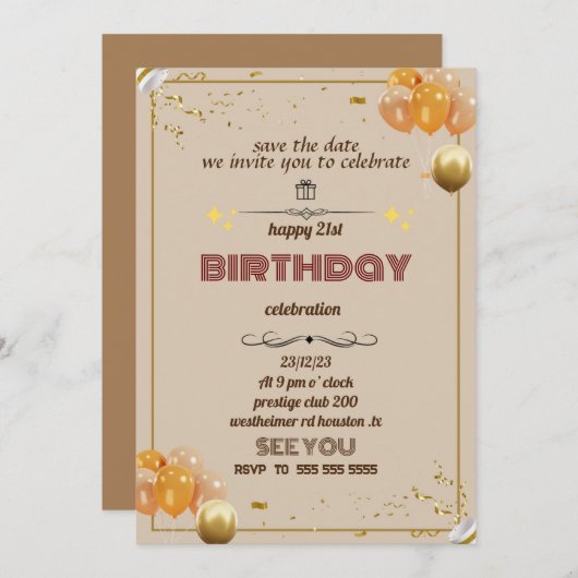 Uitnodigingen Verjaardag 21e (Voorkant / Achterkant)