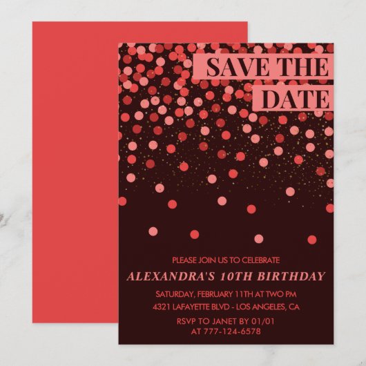 Uitnodigingen voor 10e verjaardag Save the date Co (Voorkant / Achterkant)