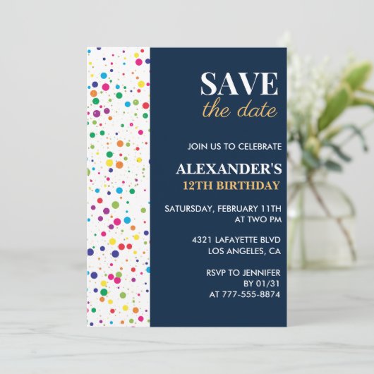 Uitnodigingen voor 12e verjaardag Bewaar de datum  (Staand voorkant)