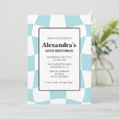 Uitnodigingen voor 12e verjaardag Retro Checkered  (Staand voorkant)