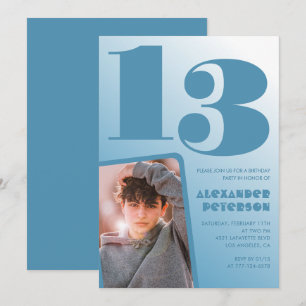 Uitnodigingen voor 13e verjaardag met blauwe gradi