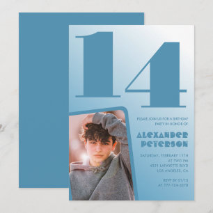 Uitnodigingen voor 14e verjaardag met blauwe gradi
