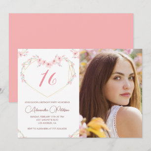 Uitnodigingen voor 16e verjaardag Boho bloemenfoto