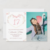 Uitnodigingen voor 17e verjaardag Boho bloemenfoto (Voorkant)